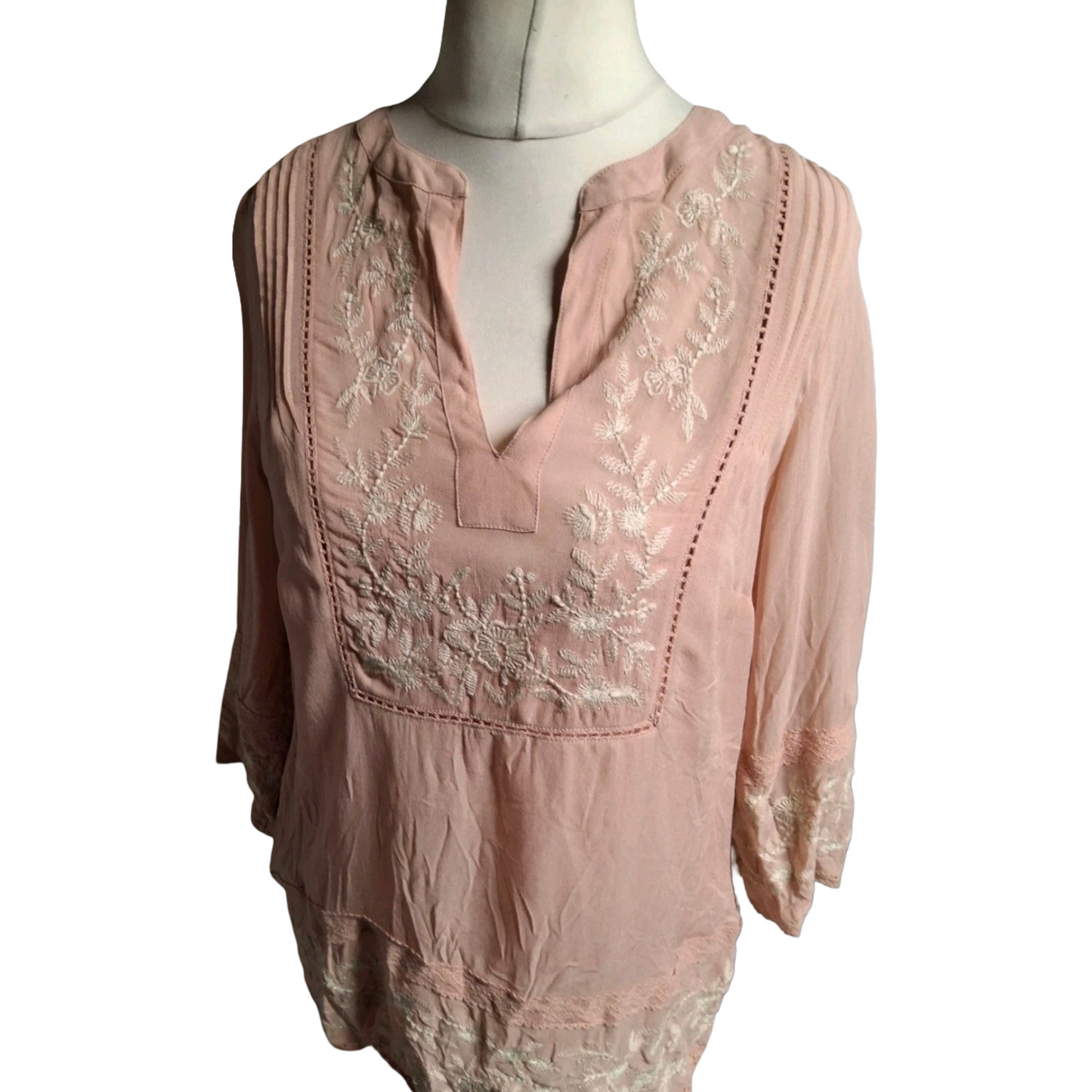 Monsoon Light Pink Embroidered Blouse – Size 12 – 100% Viscose – NWT RRP £49