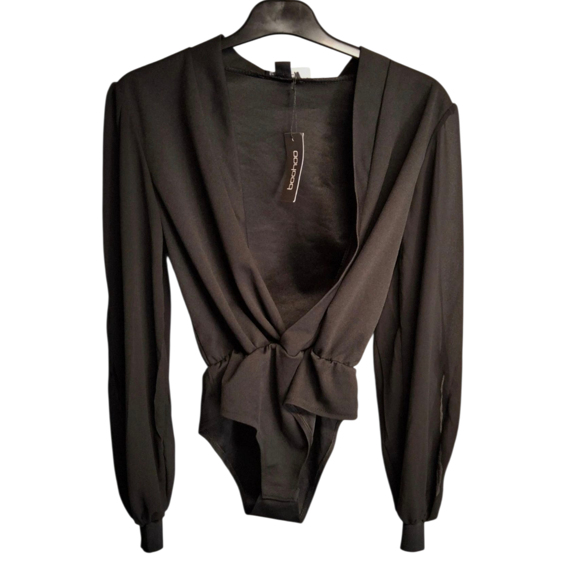 Boohoo Black Bodysuit with Sheer Sleeve Detail – Size 8 – NWT