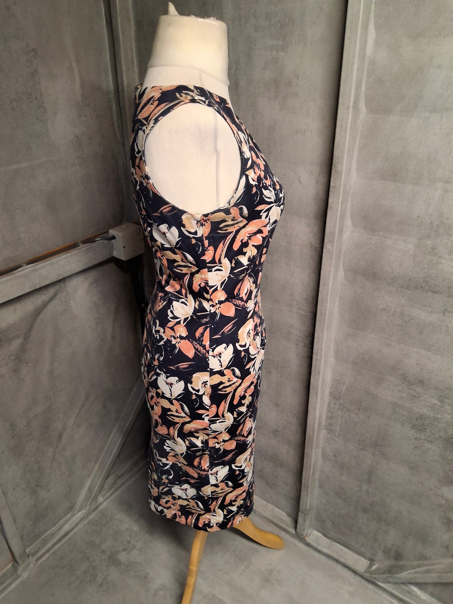F&F Navy Floral Cotton Sleeveless Dress – Size 12 – Knee Length