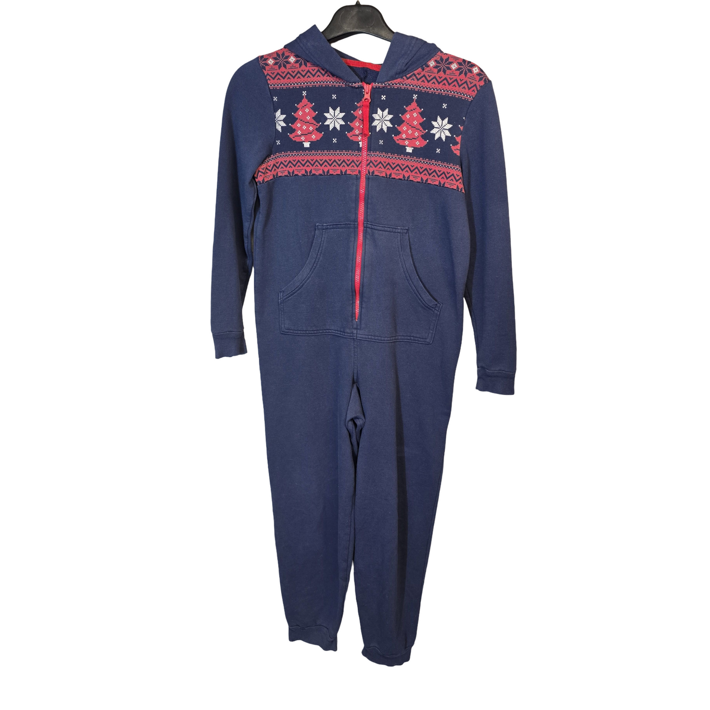 M&S Navy & Red Christmas Onesie – Kids 9–10 Years – Hooded Zip-Up
