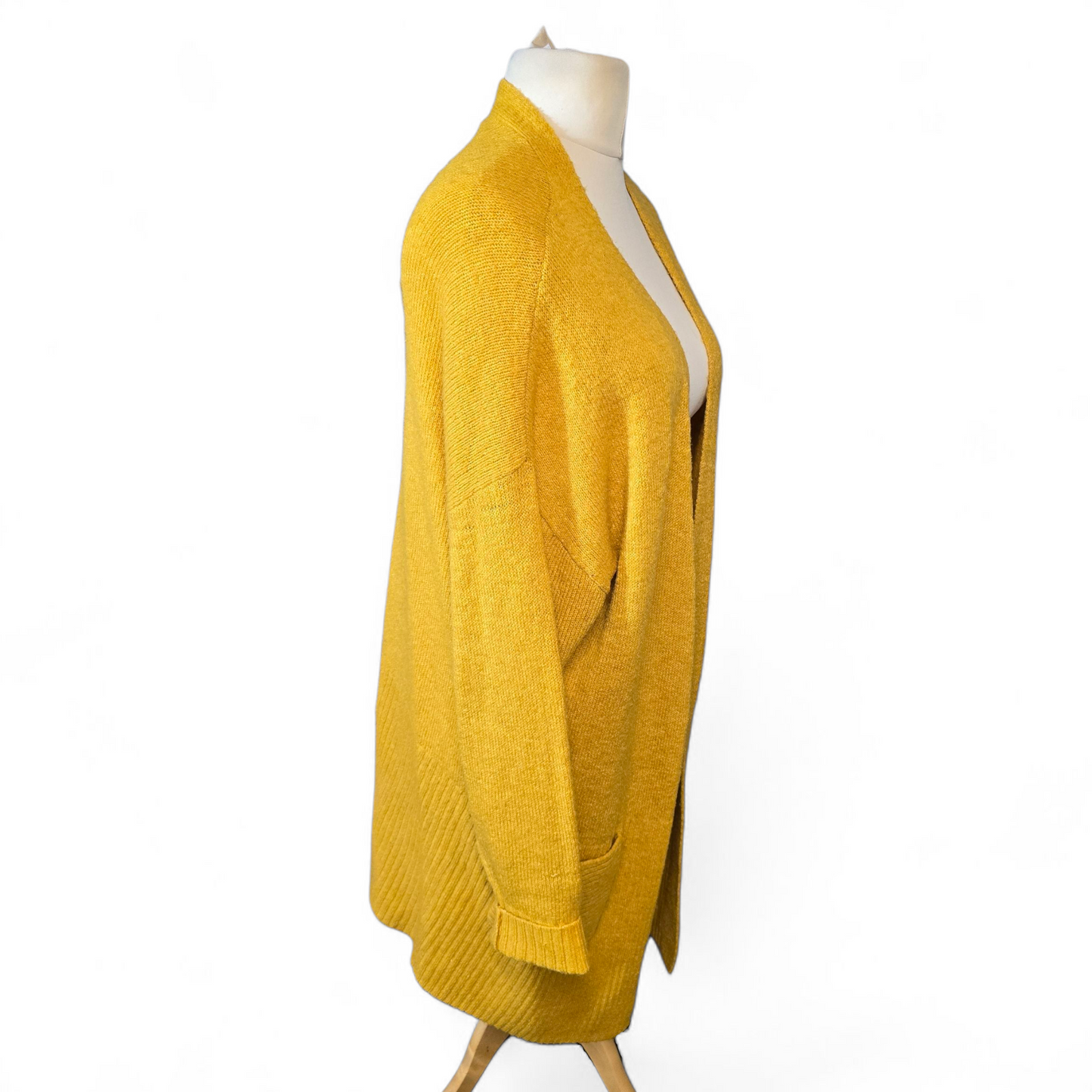 F&F Mustard Yellow Midi Cardigan – Size 20 – Open Front with Pockets