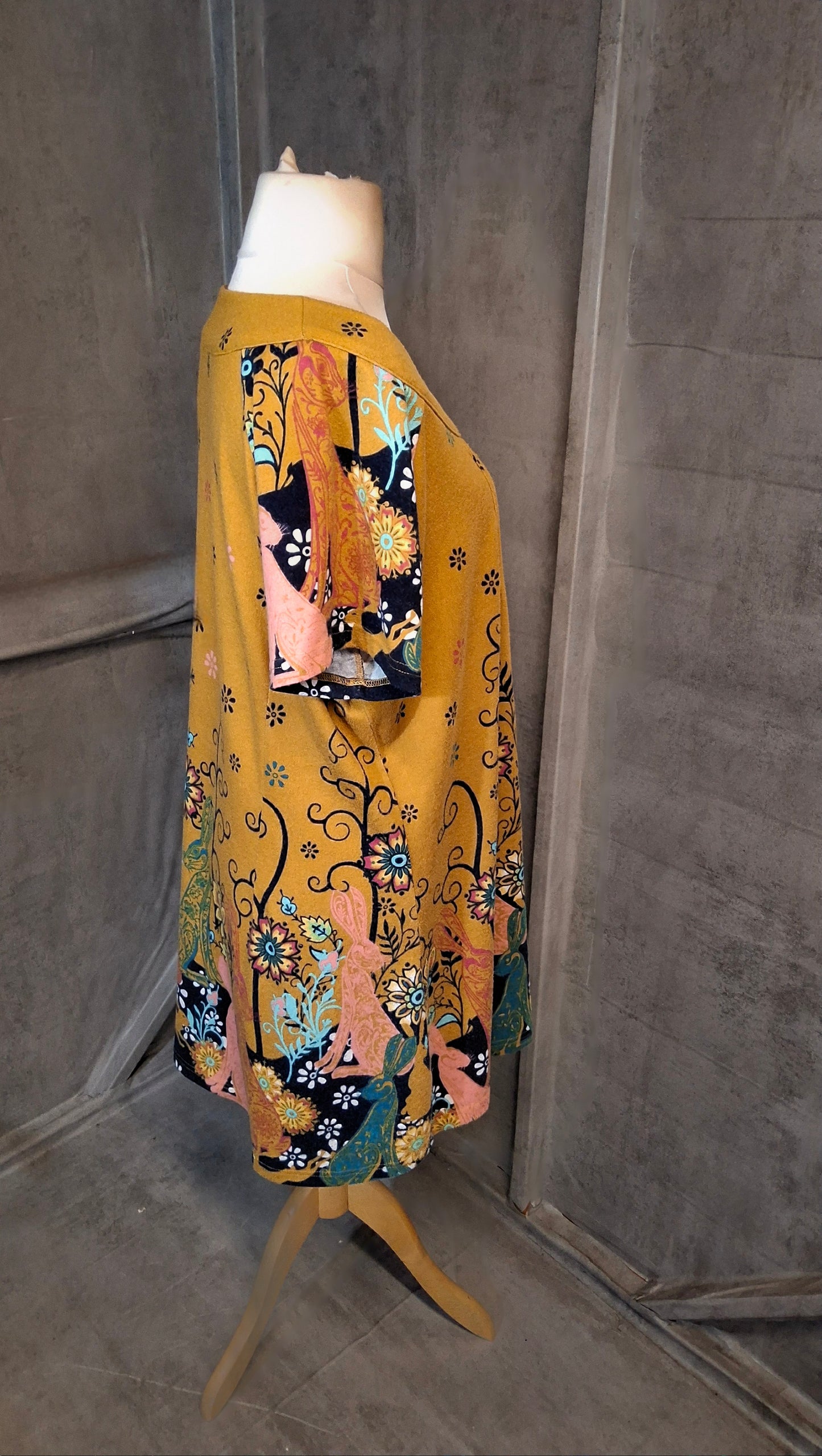 Joe Browns Mustard Yellow Printed Dress – UK 22 – Short Sleeve Knee Length