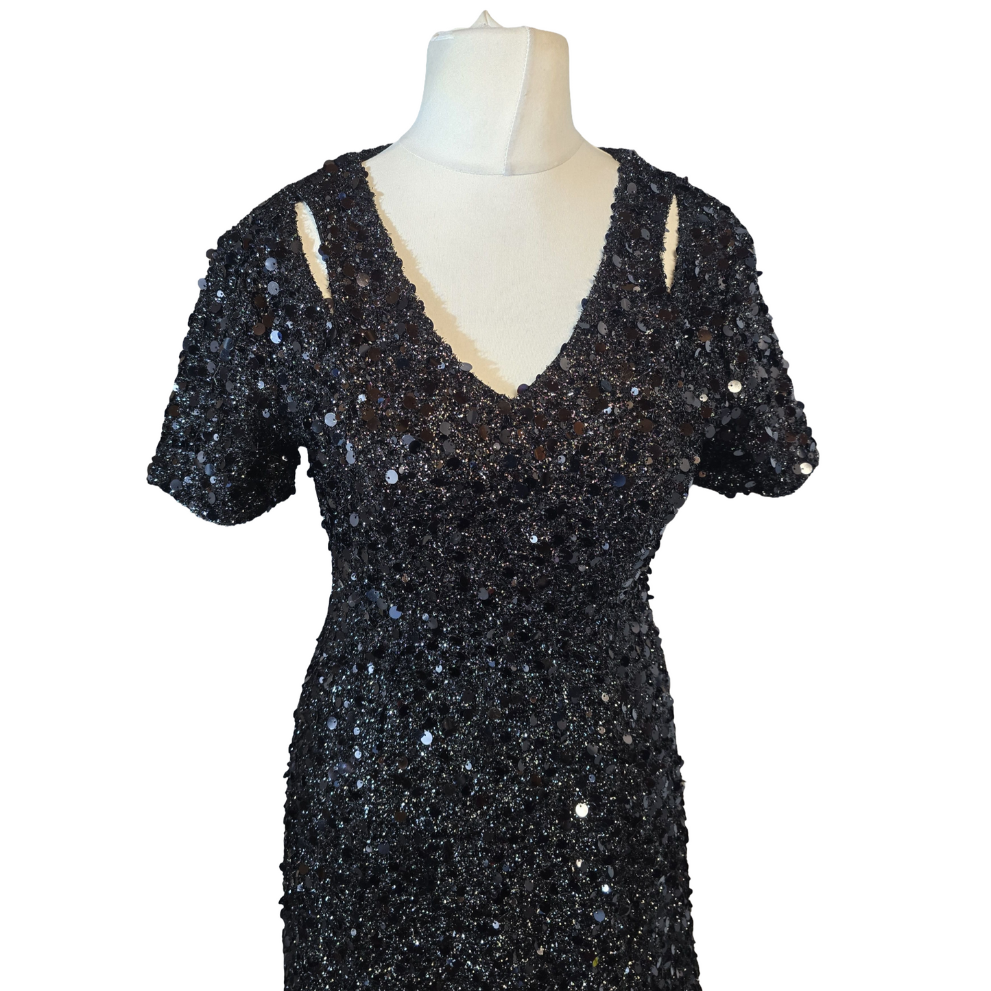 Warehouse Black Sequin Mini Dress – Size 10
