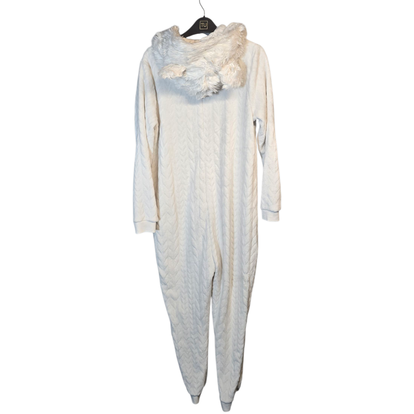 George White Fleeced Onesie with Teddy Bear Hood – Size M (UK size 12/14)