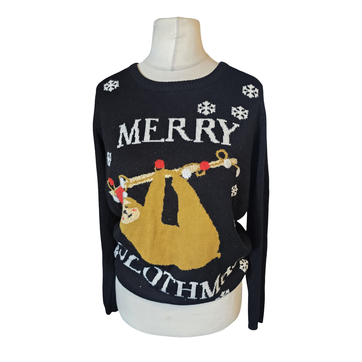 Esmara Black “Merry Slothmas” Xmas Jumper – Size 12/14 – Festive & Funny