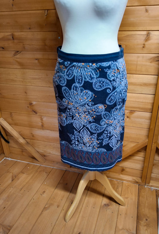 White Stuff Navy Floral Cotton Skirt Size 10 – Lined Knee Length Zip Side