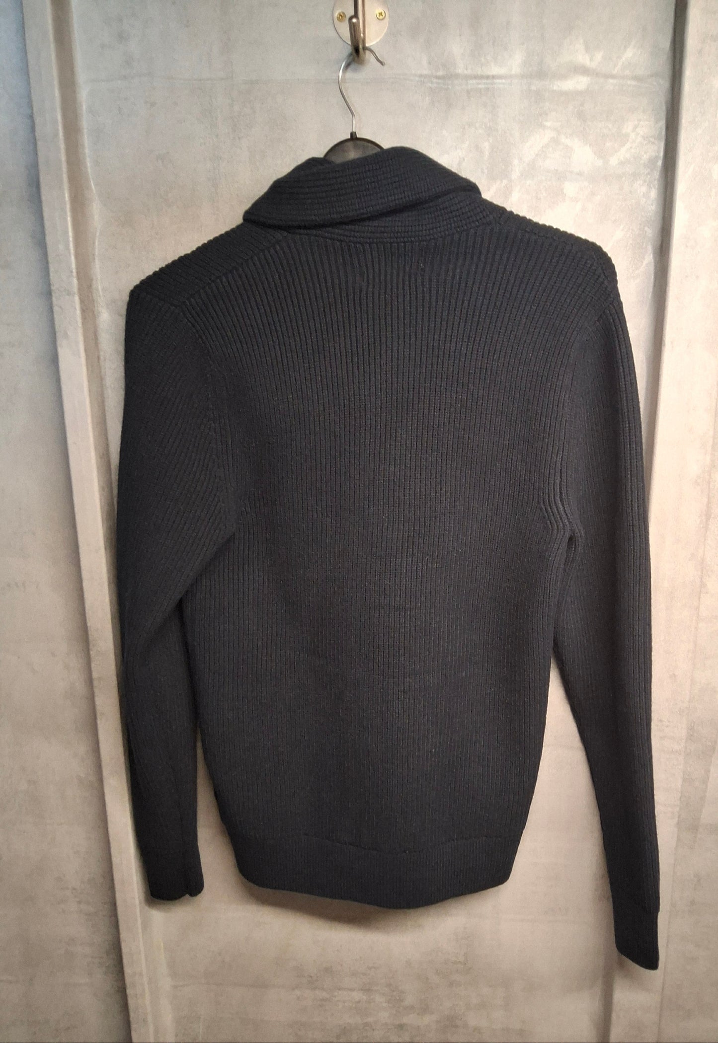 M&S Men’s Navy Knit Cardigan – Shawl Collar, Pockets – Size Small