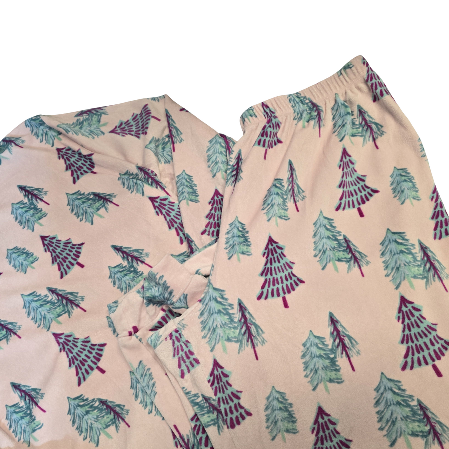 Tu Pink Fleece Pine Tree Pyjamas – Size 14 – 2-Piece Cosy Set
