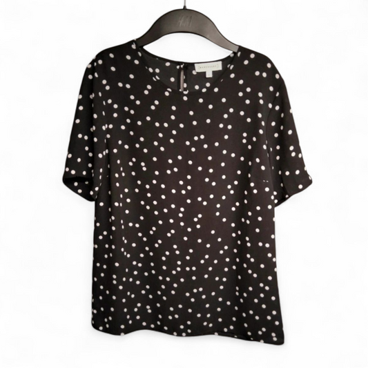 Warehouse Black & White Polka Dot Top – Size 8 – 100% Polyester