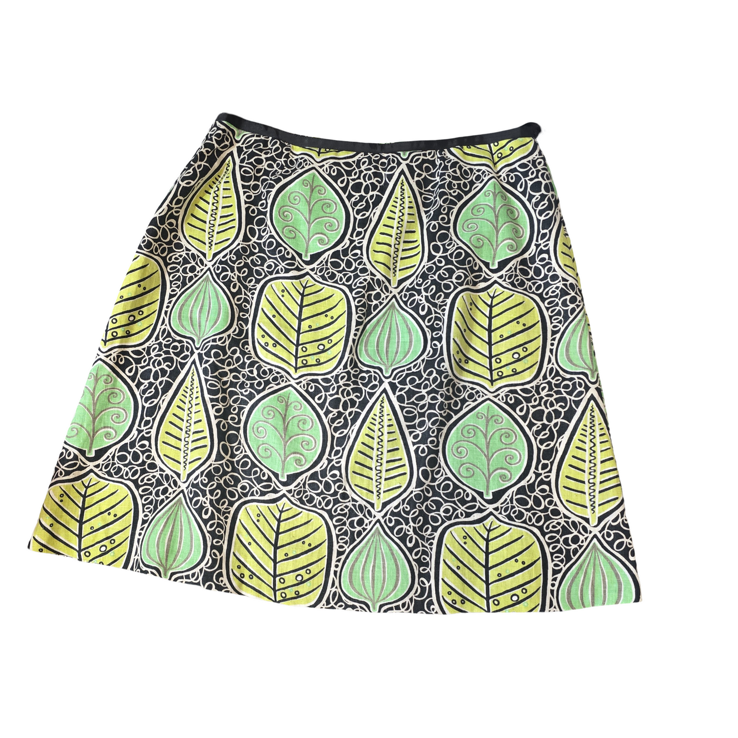 Laura Ashley Black & Green Leaf Print Linen Skirt – Size 18