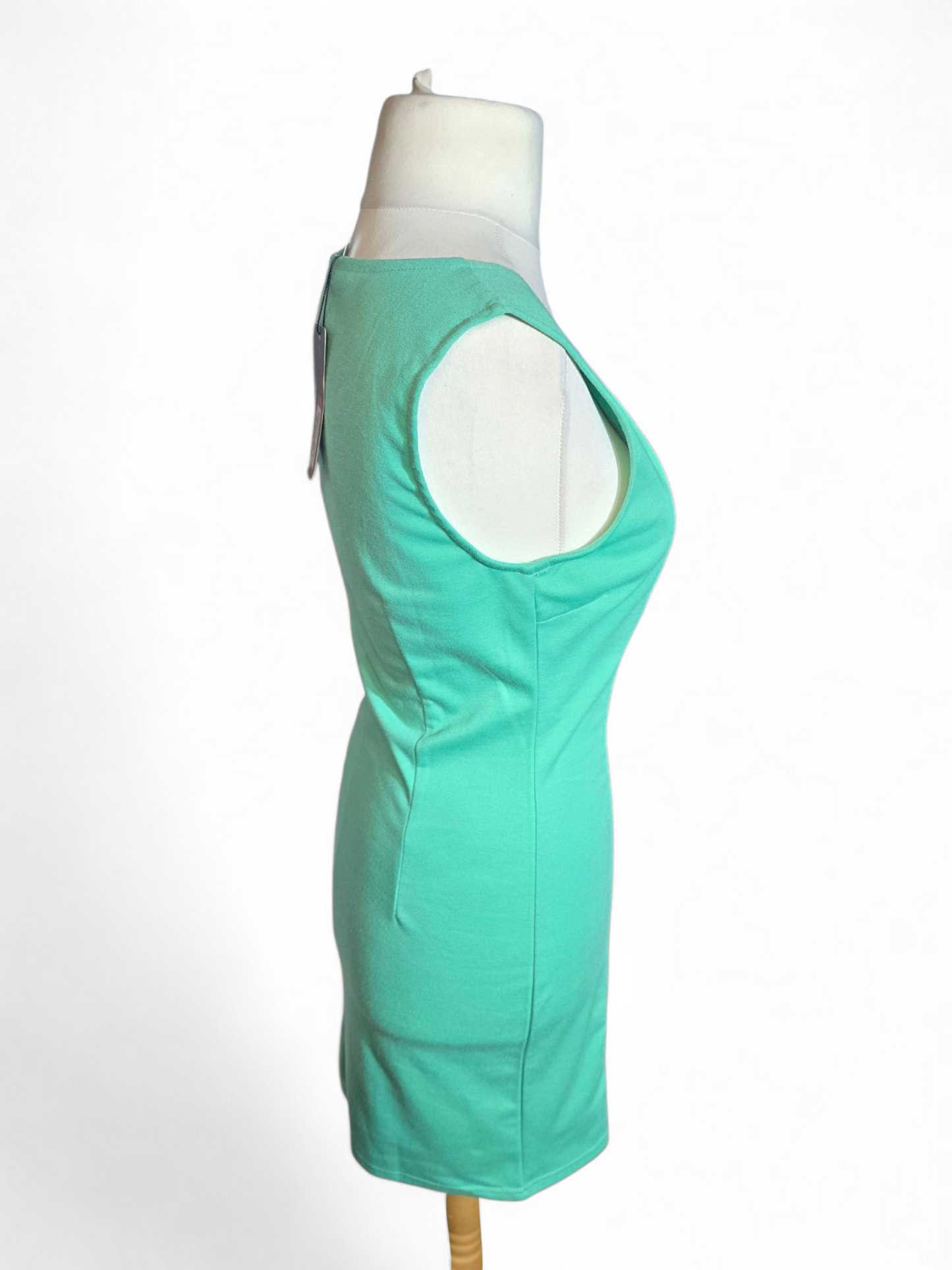 Mandi Bodycon Dress – Square Neckline, Sleeveless, Knee Length, 100% Polyester, Flattering Fit