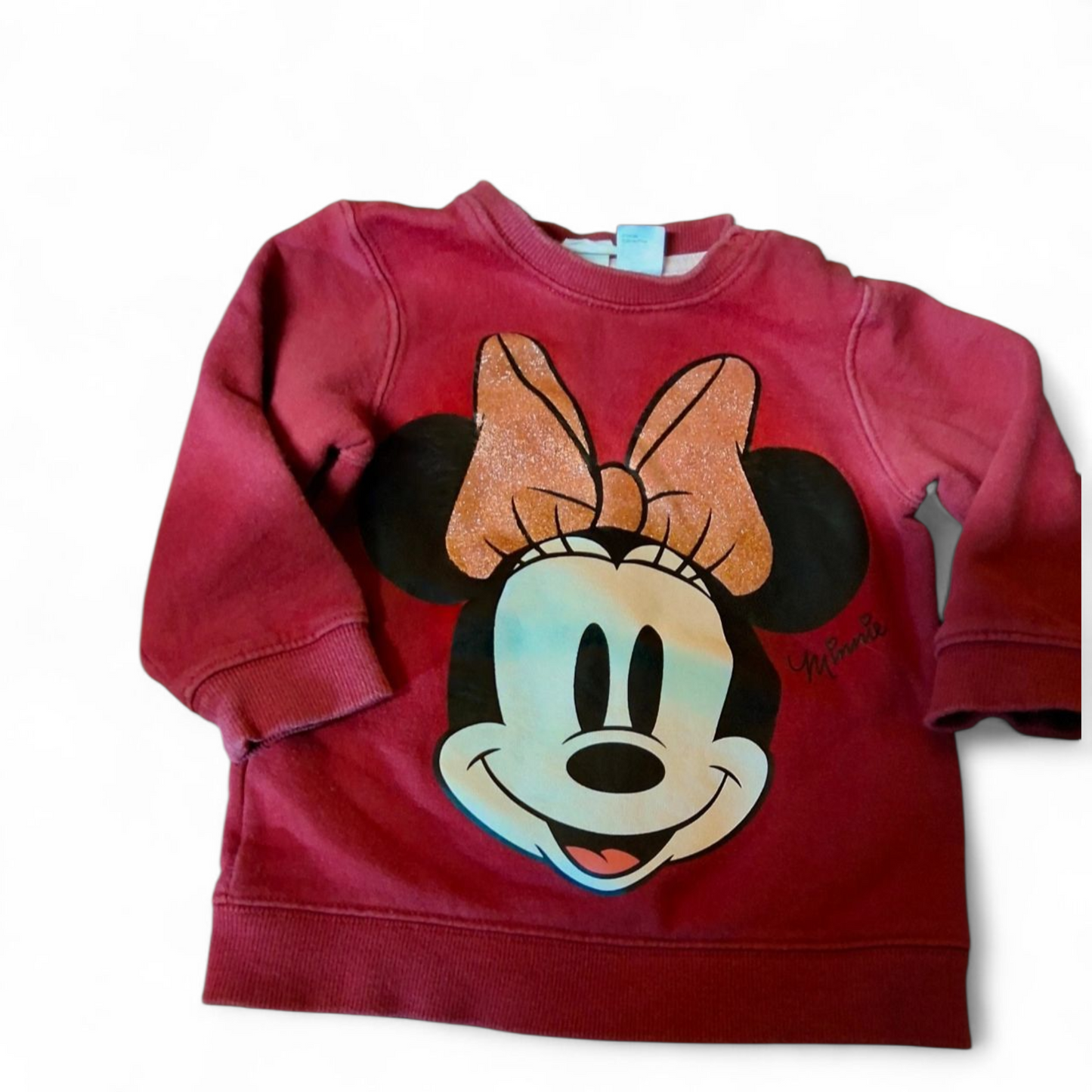 H&M Girls Red Minnie Mouse Jumper – 9-12 Months – Cotton Blend