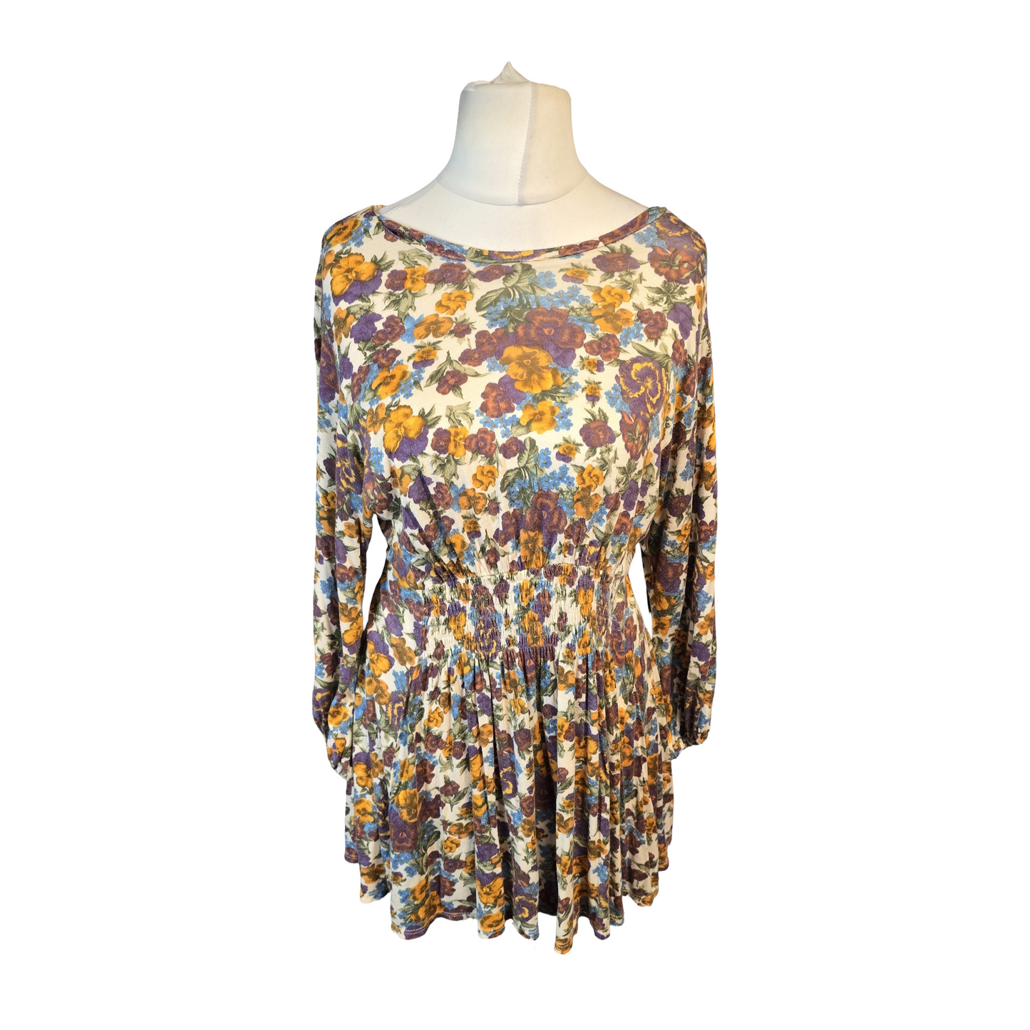 Topshop Top Multicoloured Size 12 Floral Long Sleeved Causal