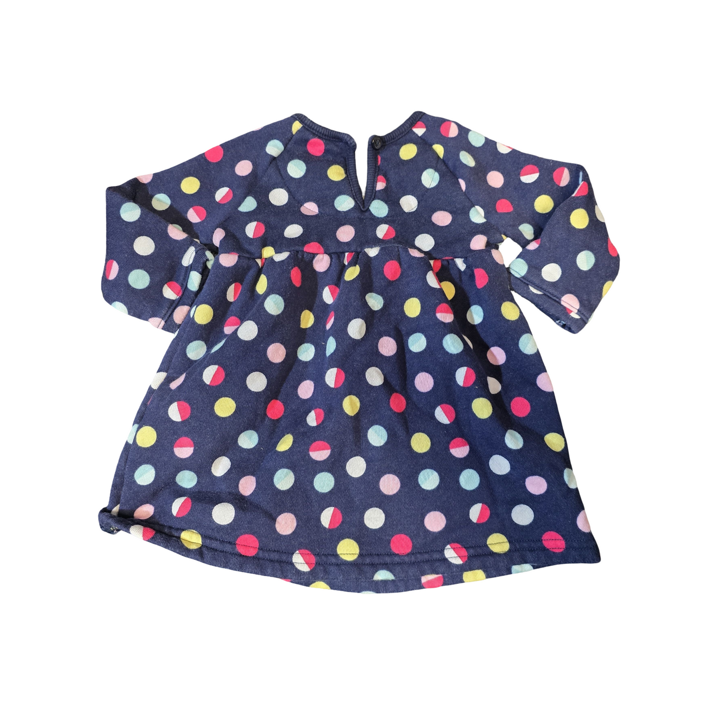 George Girls Winter Dress – 3–6 Months – 100% Cotton – Navy with Multicolour Polka Dots