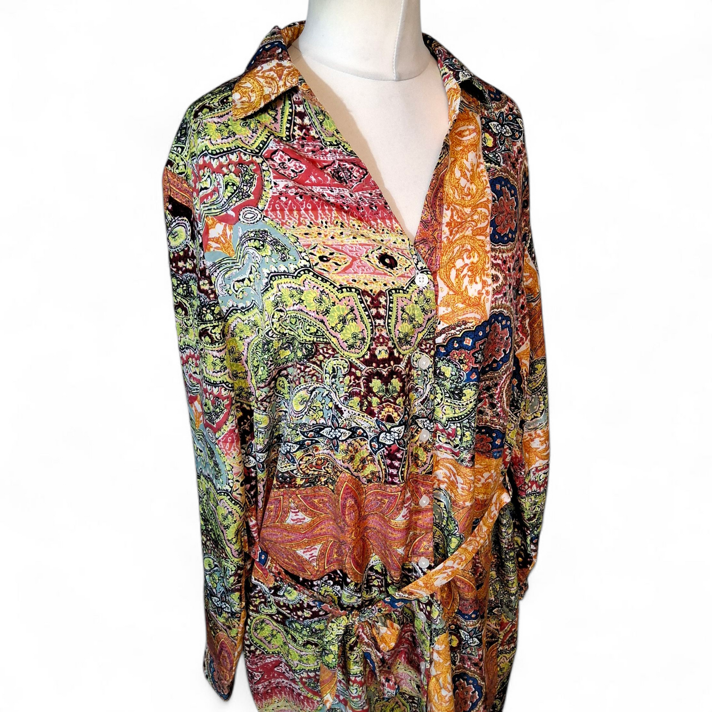 Boohoo Multicoloured Patterned Belted Shirtdress – UK size 18