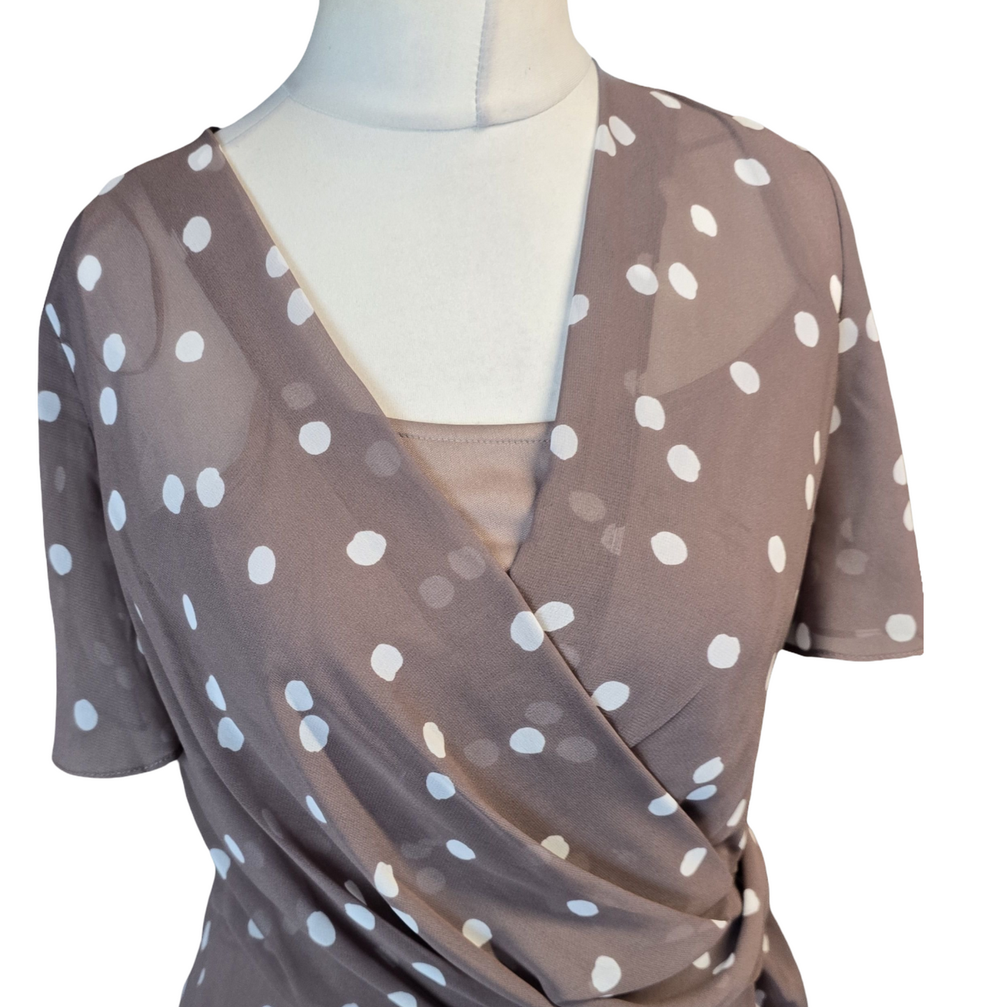 Jacques Vert Top Brown & White Size 8 Polka Dot Smart Causal New