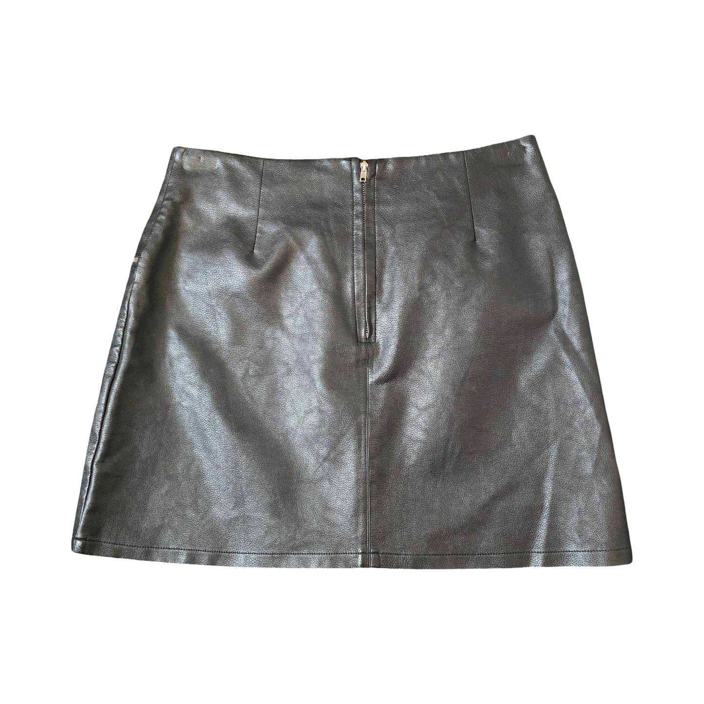 Primark Black Faux Leather Mini Skirt – Size 12 – Lined with Zip Detail