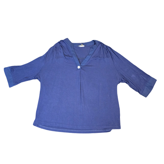 Bonmarché Navy Blue V-Neck Top  Size 24  3/4 Sleeves Work Causal