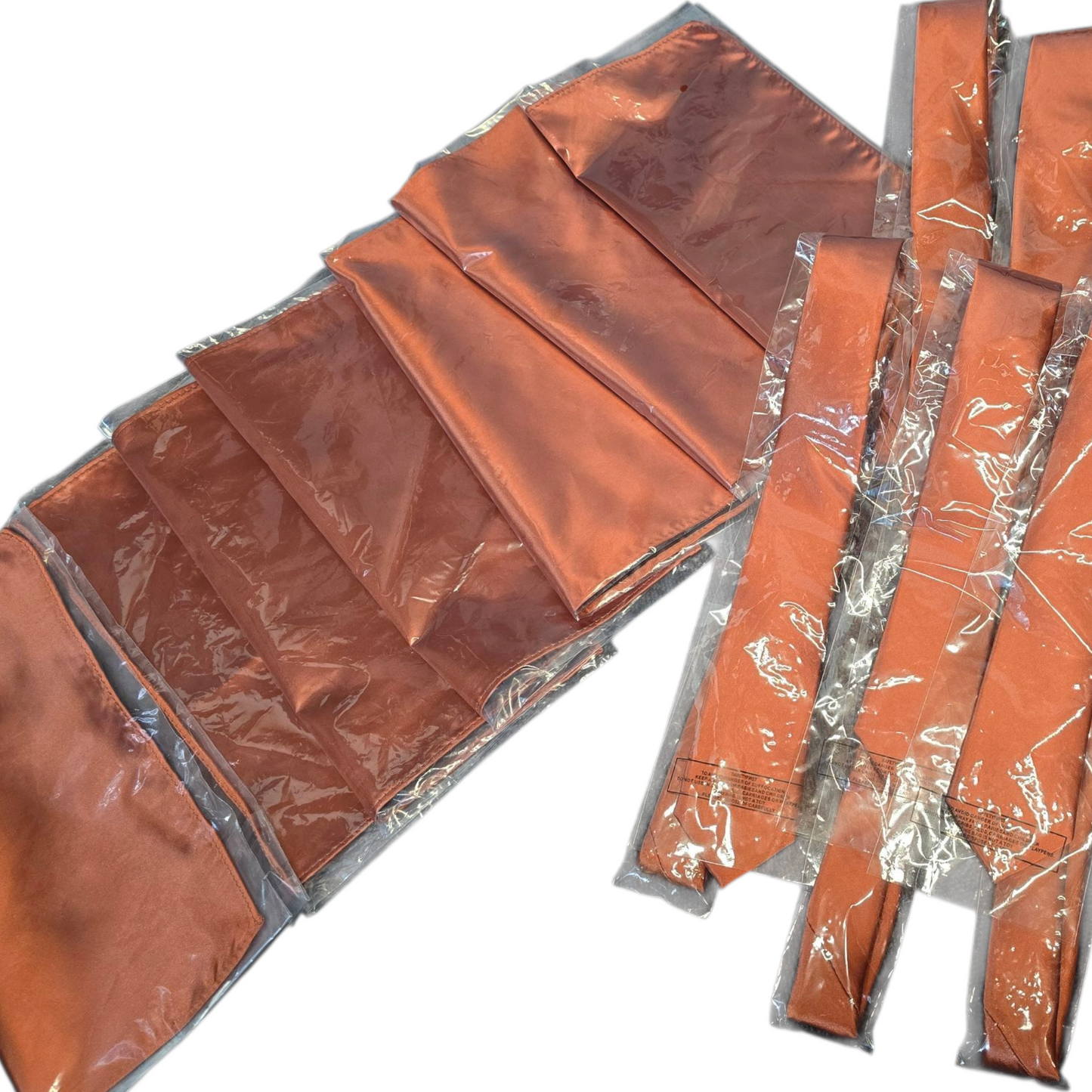 Burnt Orange Wedding Bundle – 7 pocket squares & 7 Ties – BNWT