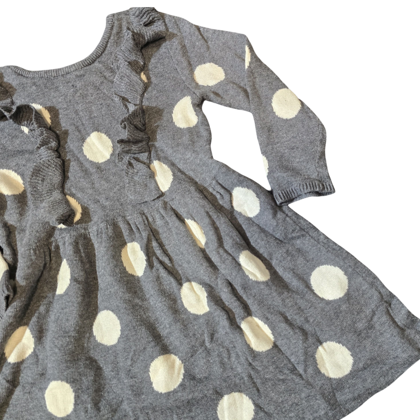 H&M Girls Grey & White Polka Dot Knit Dress – 6–9 Months – 100% Cotton