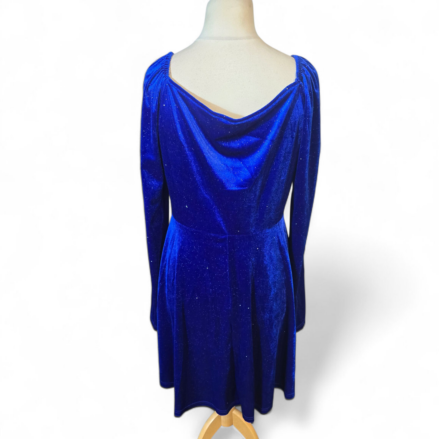 Shein Blue Glitter Velvet Flared Dress – Size XL (UK size 14/16)