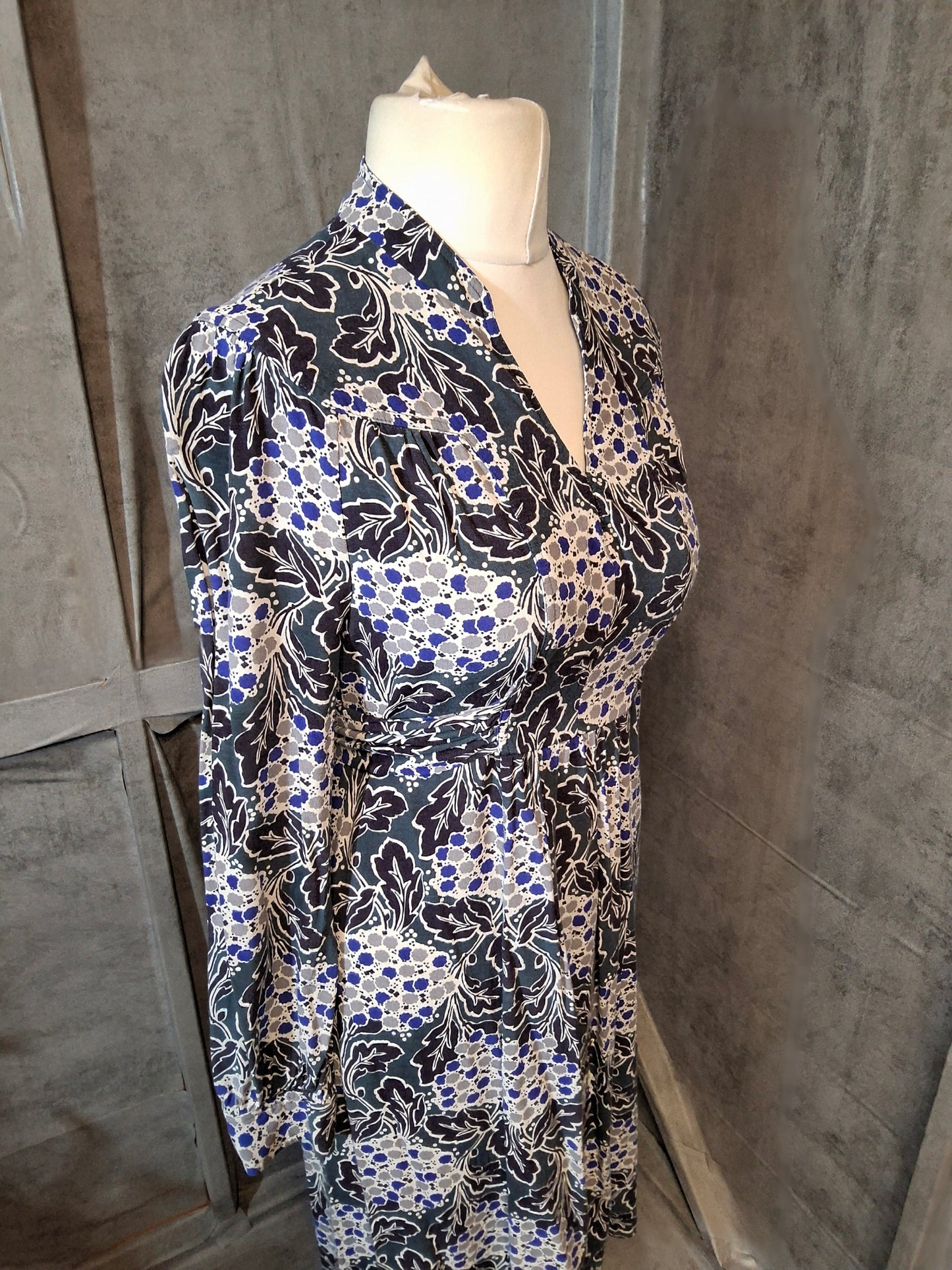 Boden Green & Blue Floral Tie-Waist Midi Dress – UK 12R
