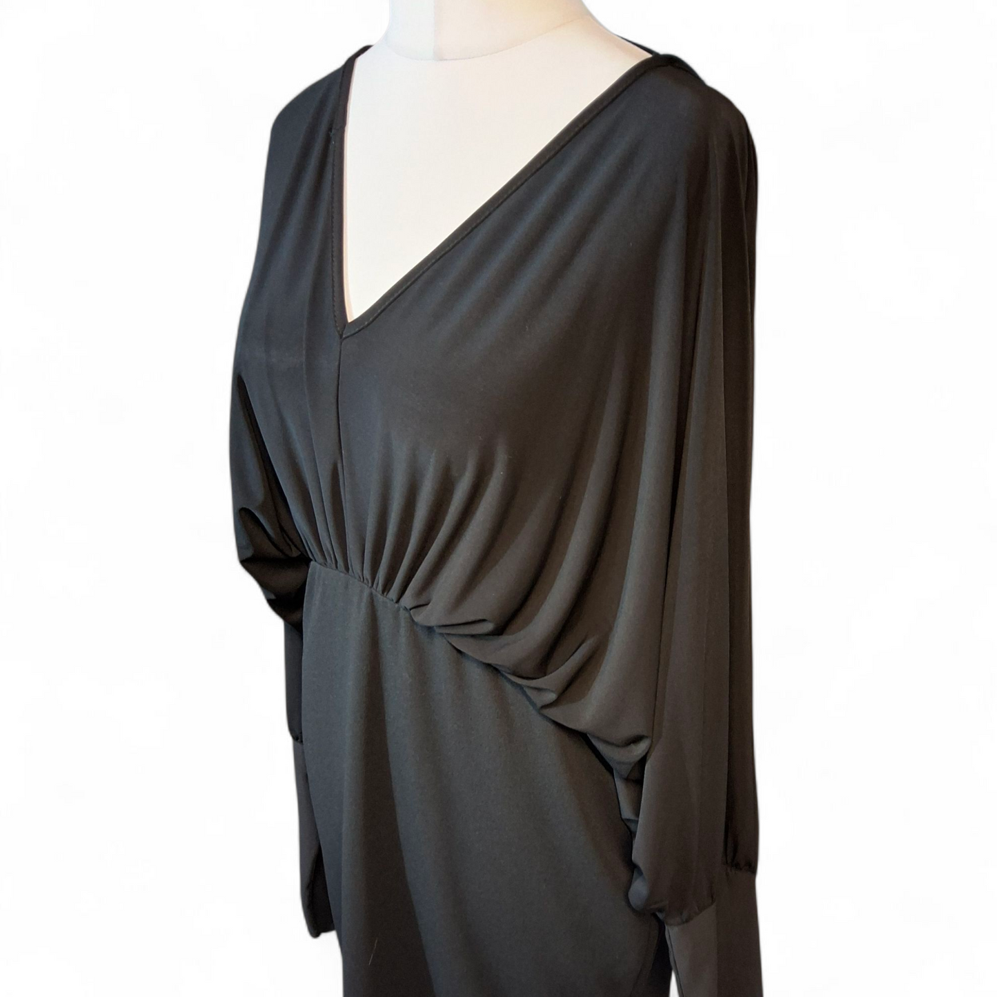 Quiz Black Batwing Wrap Midi Dress – Open Back, Size 16