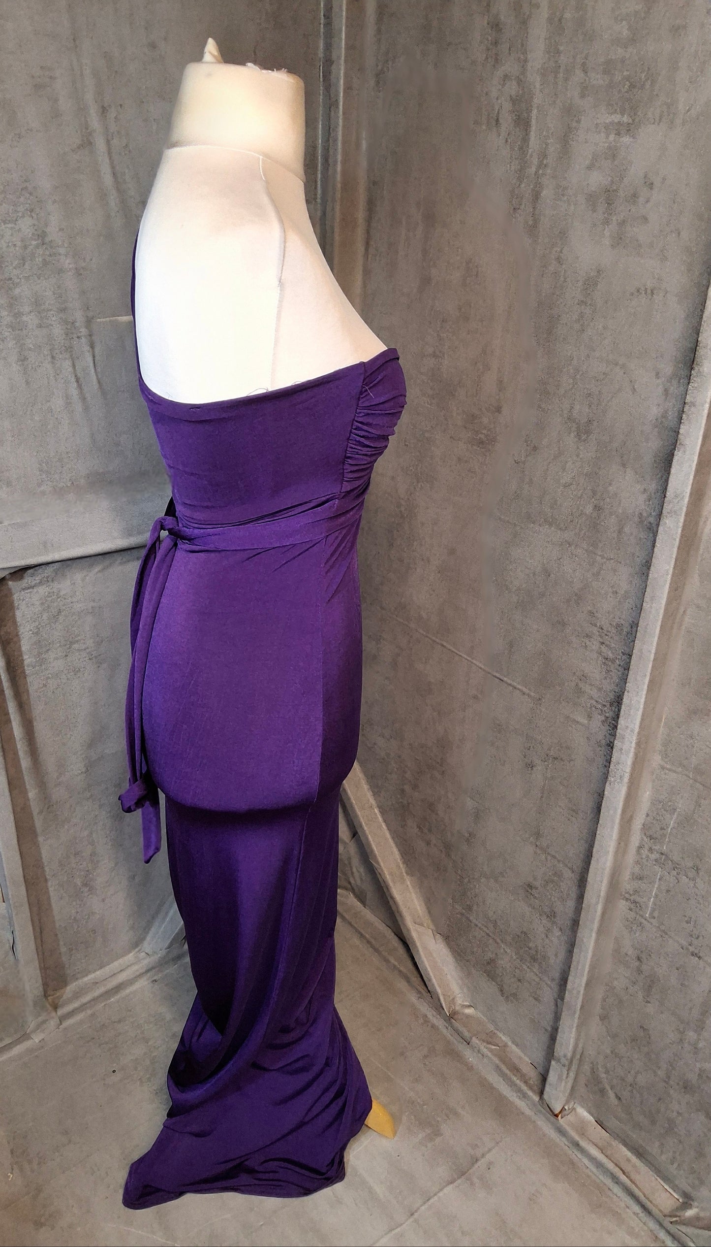 Jane Norman Cadbury Purple One Shoulder Maxi Dress – Size 10 – Belted Evening Gown