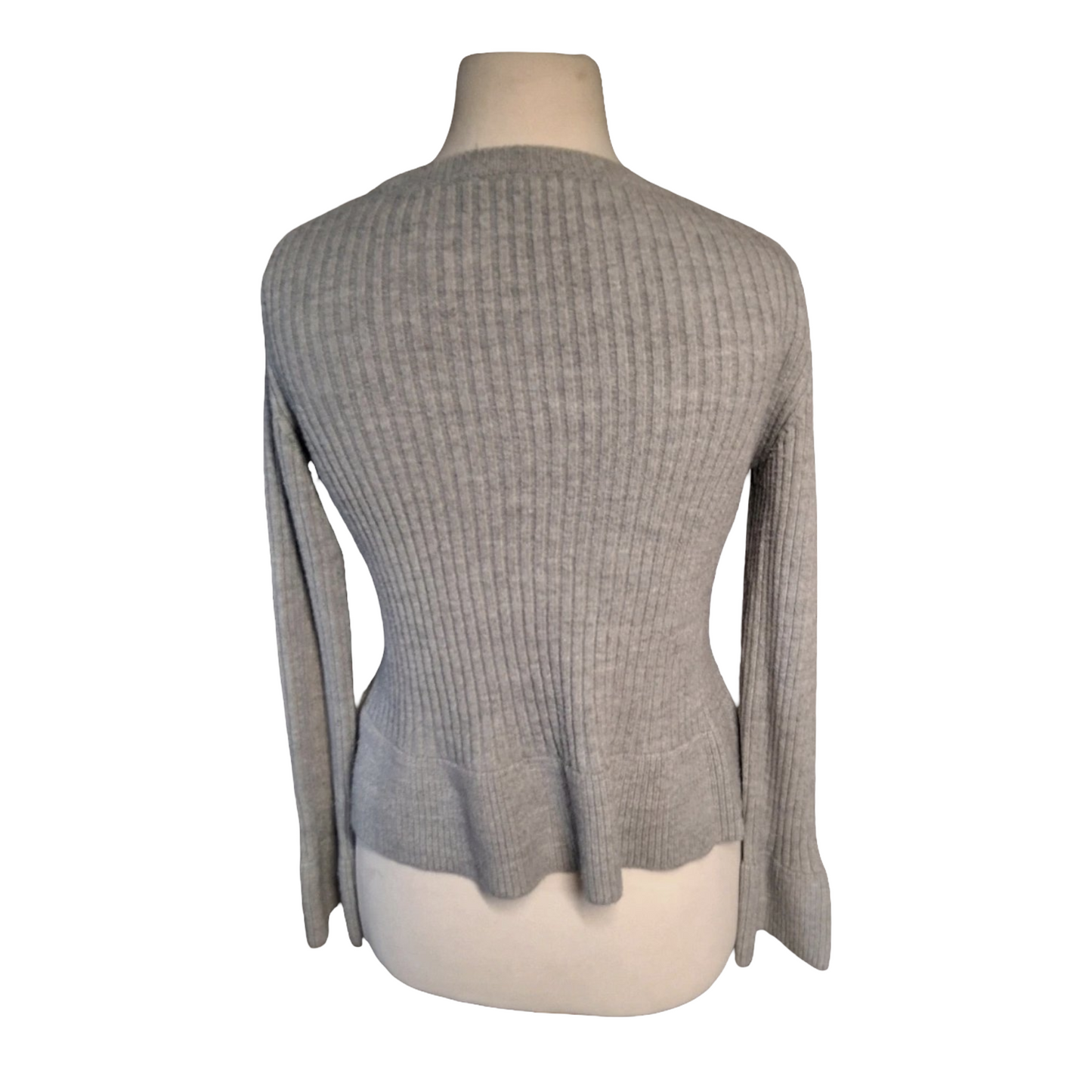 M&S Grey Peplum Knit Jumper – Size 10 – Flared Sleeves