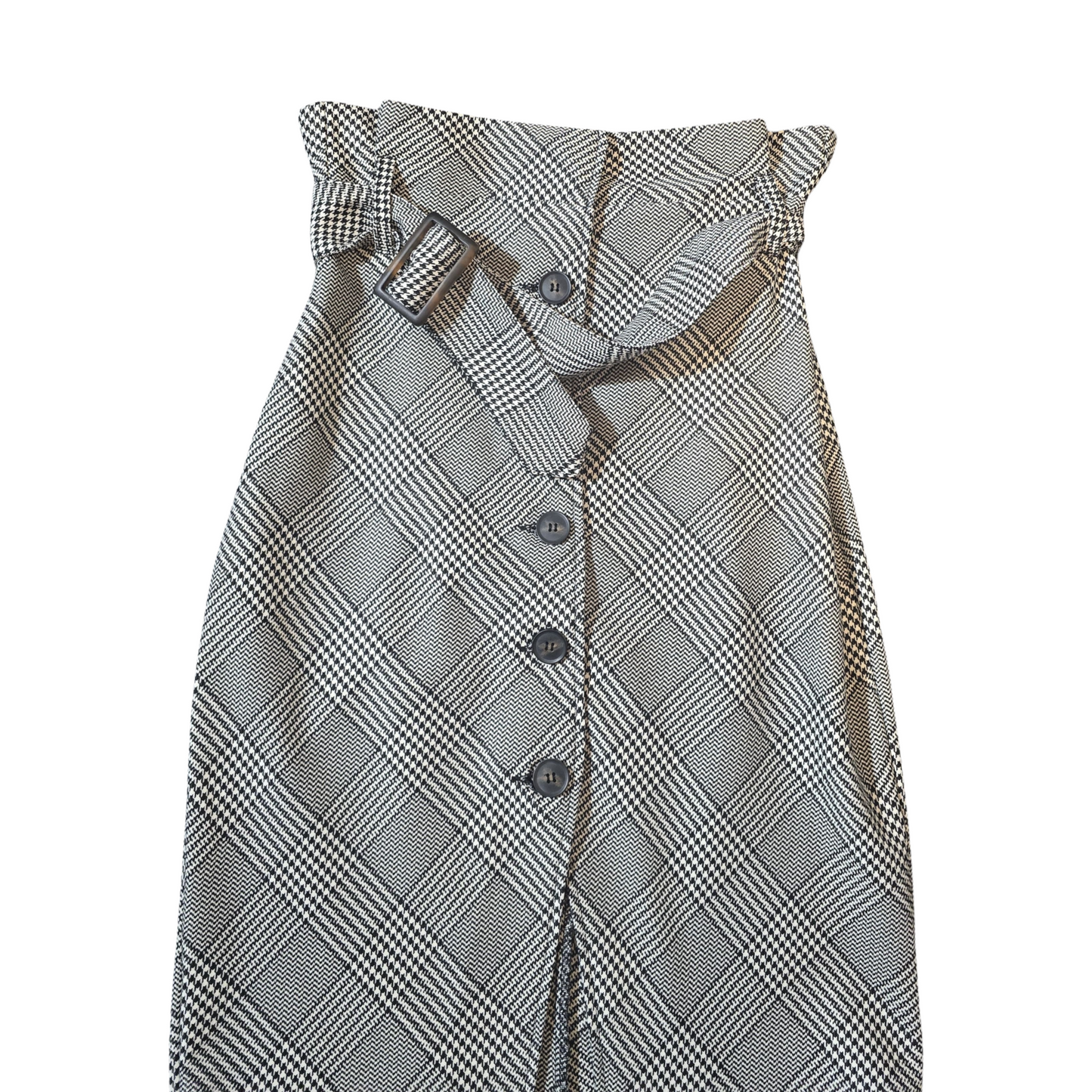 H&M Checked High-Waist Belted Skirt – Size 14 – Ruffle Waist & Button-Front