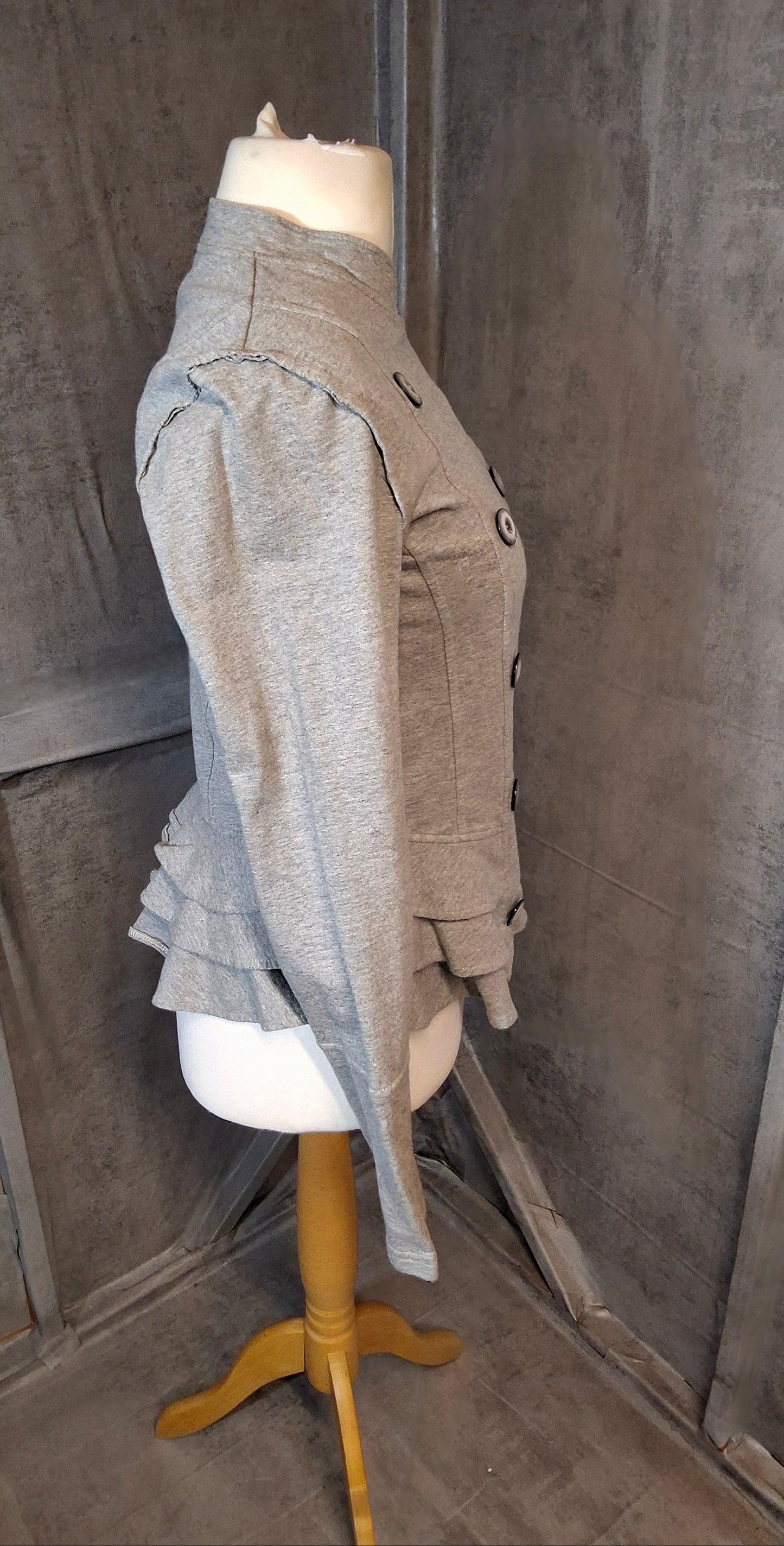 Y2K Next 2002 Grey Zip-Up Jumper – Size 12 – Frill Hem & Double-Breasted Button Detail