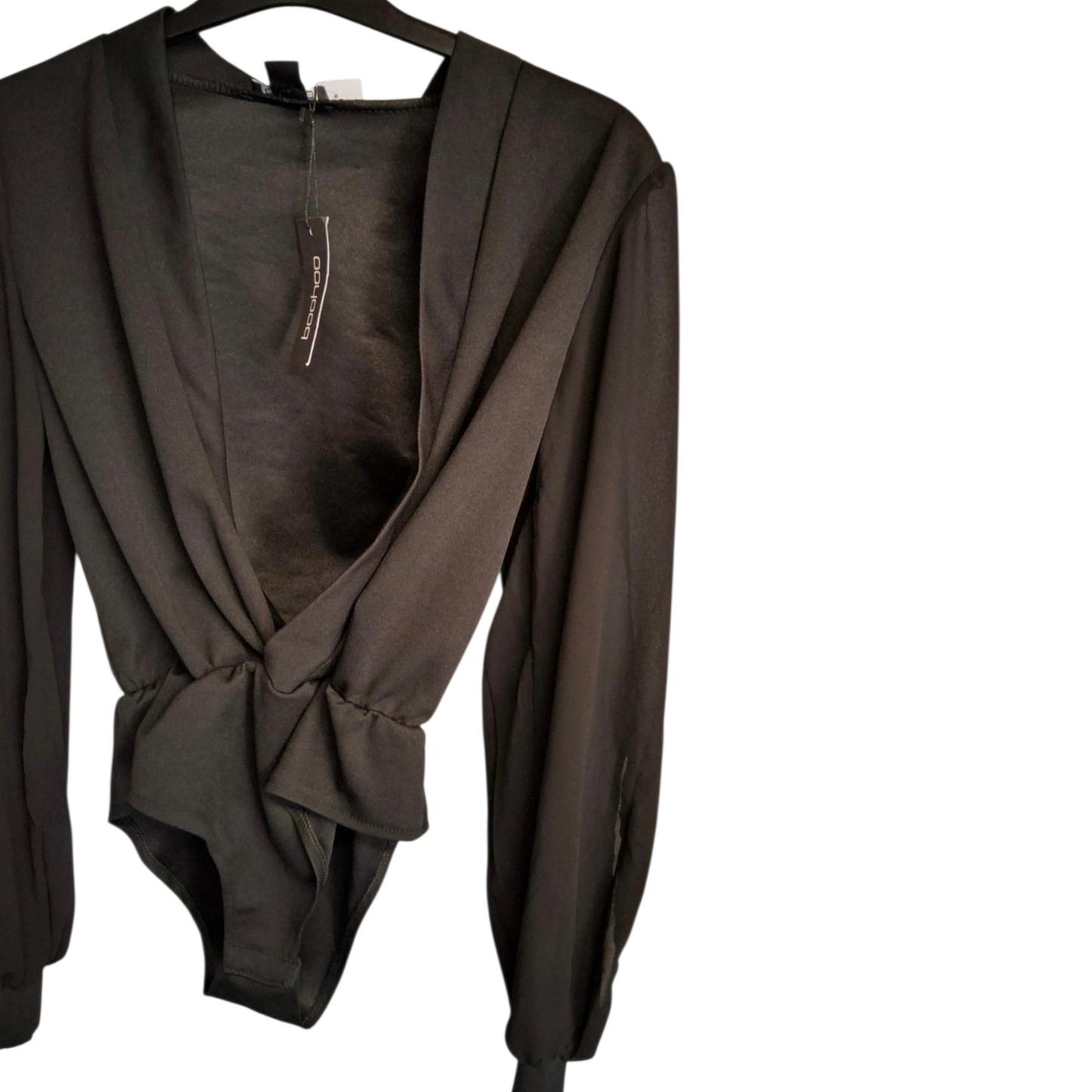 Boohoo Black Bodysuit with Sheer Sleeve Detail – Size 8 – NWT