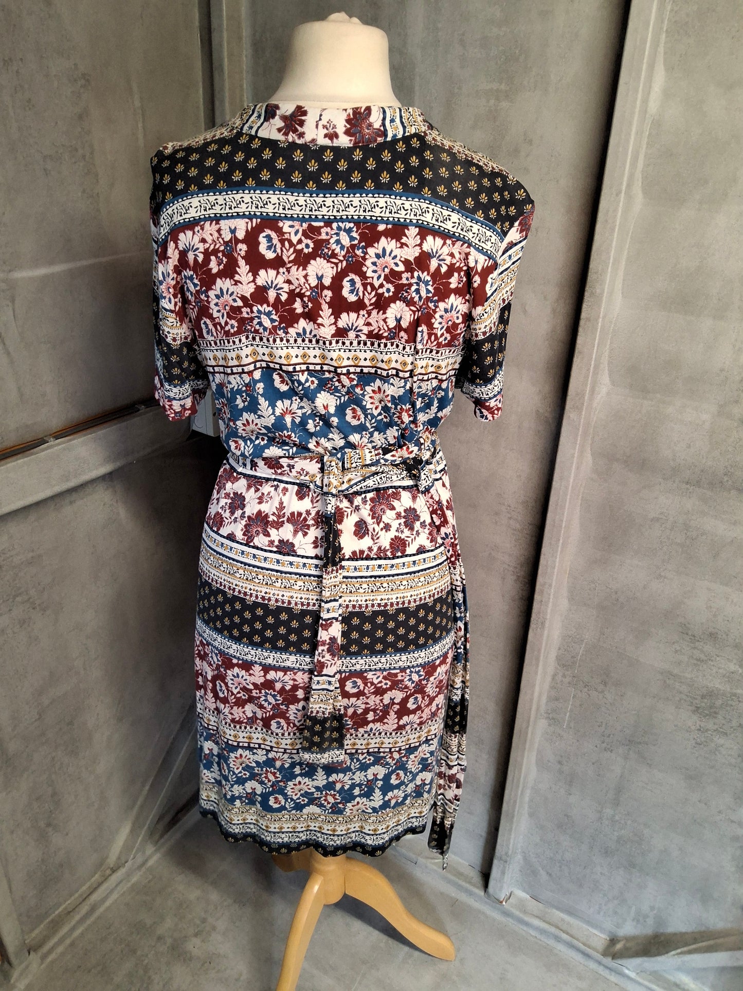 FatFace Mixed Floral Stripe Midi Dress – Size 14 – Boho Cool