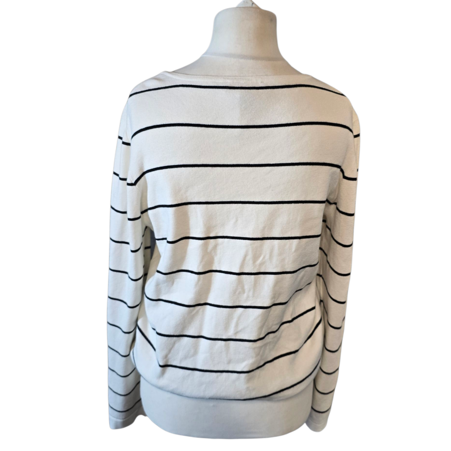 Kirkland Signature White & Black Striped Jumper – Size XL (UK size 16)