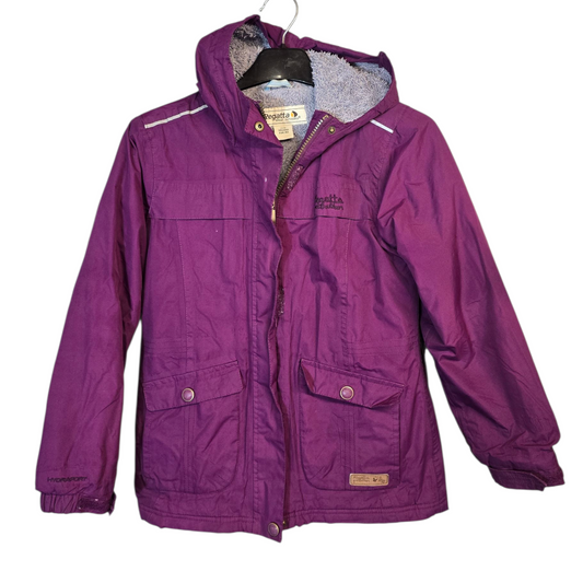 Regatta Girls Purple Coat – Fleece Hood – Zip & Velcro Close – Pockets – Size 11–12 Years