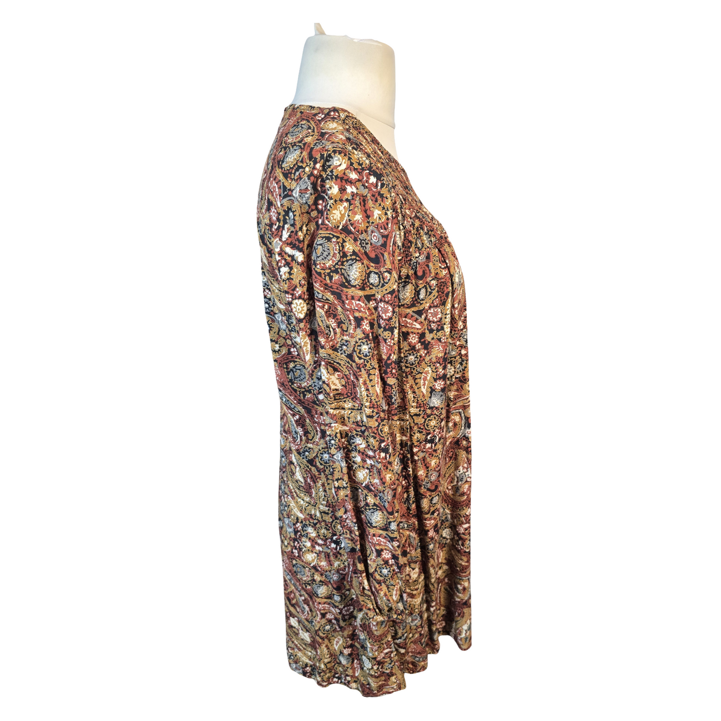 Tu Orange & Brown Paisley Print Dress Size 12 100% Viscose Knee Length