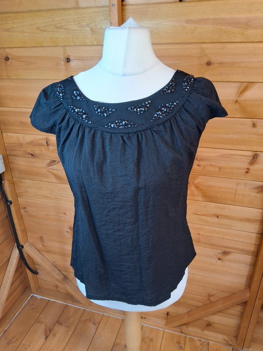 Y2K River Island Black Beaded Top – Button Back