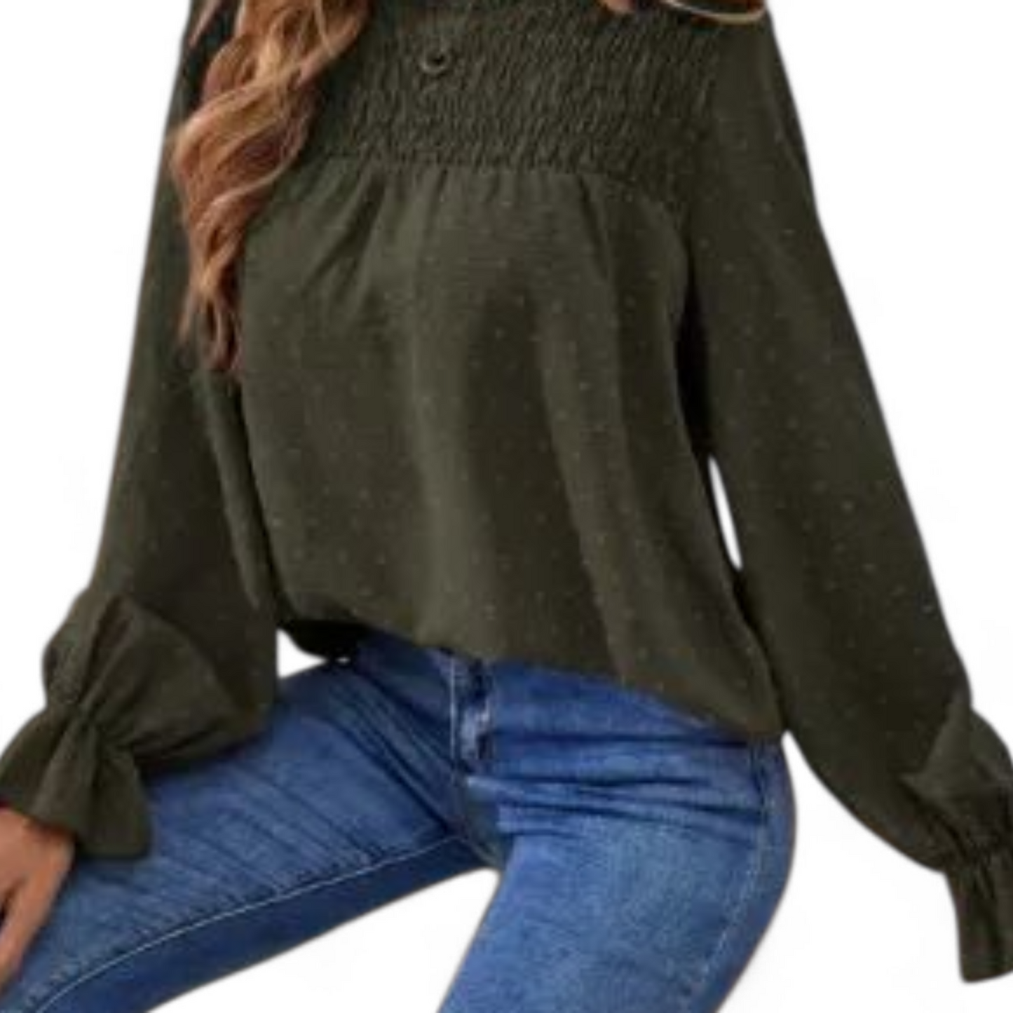Shein Khaki Embossed Long Blouse – Size L (Good Fit size 14/16)