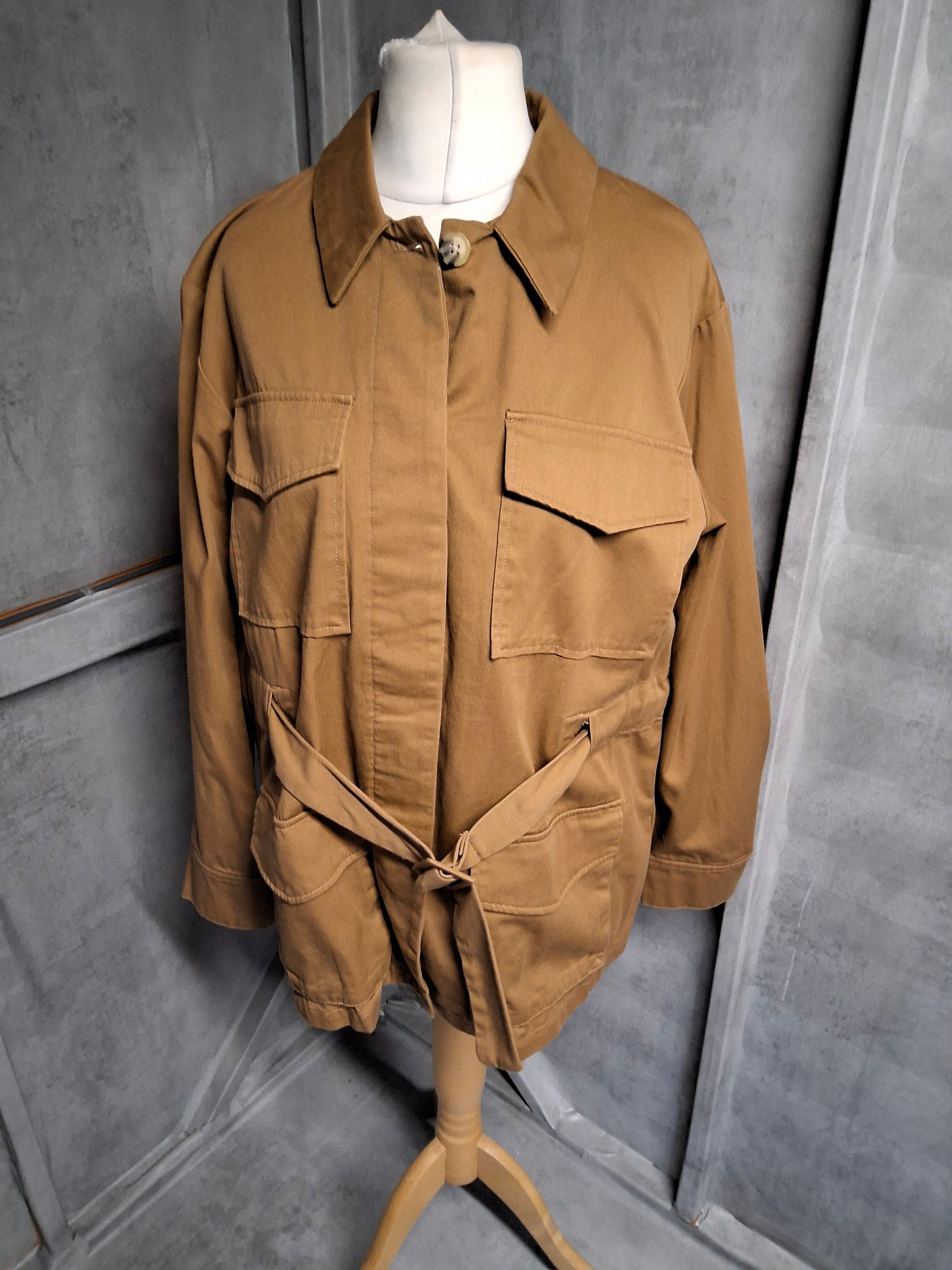 La Redoute Brown Cotton Belted Shacket – Size 12 – Timeless Layering