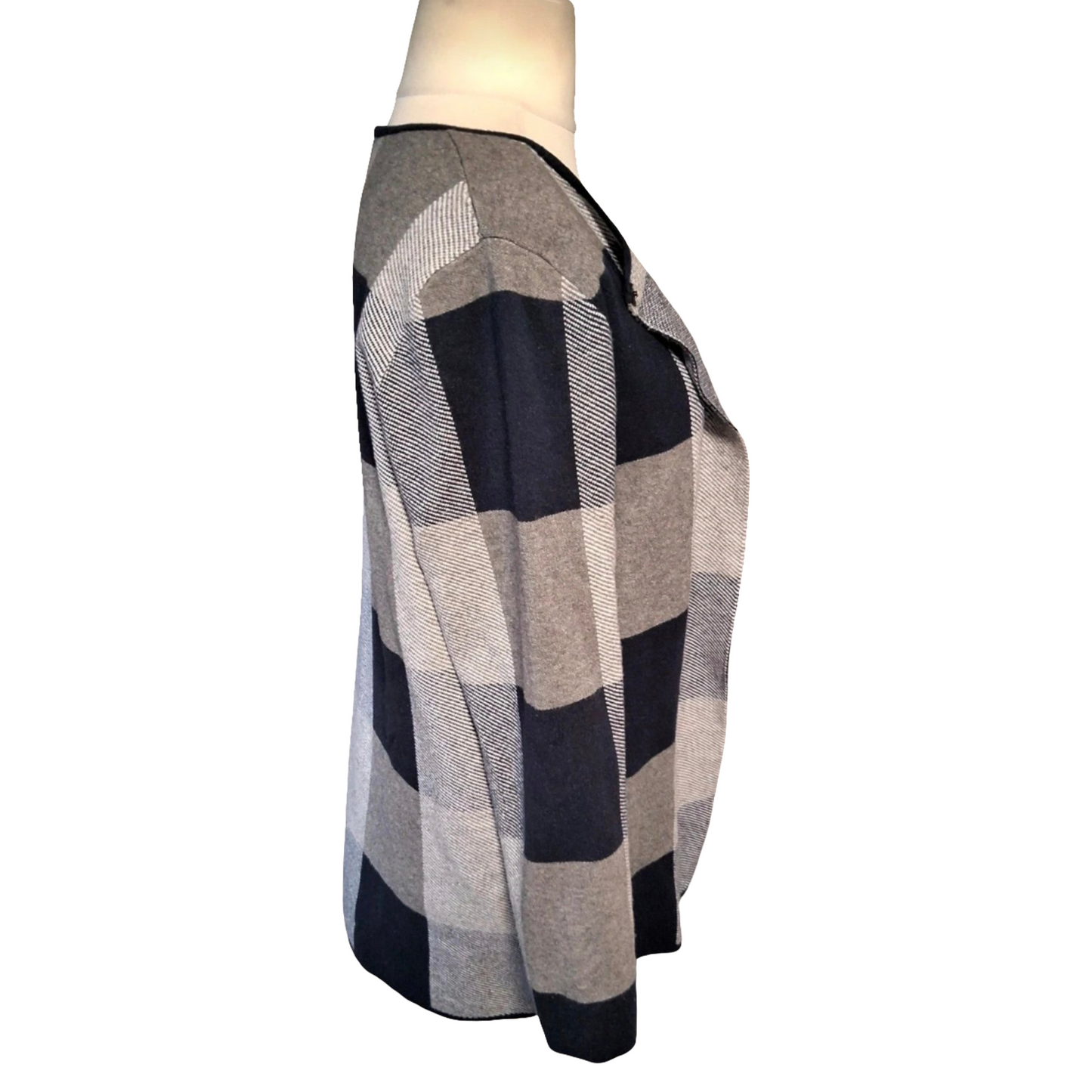 Cerulean Collection Navy & Grey Checked Knit Cardigan – Size M (UK size 12/14)