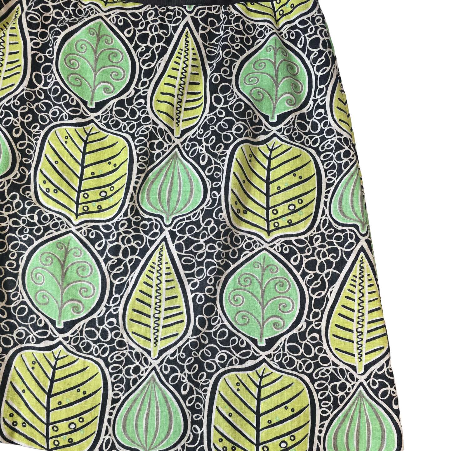 Laura Ashley Black & Green Leaf Print Linen Skirt – Size 18