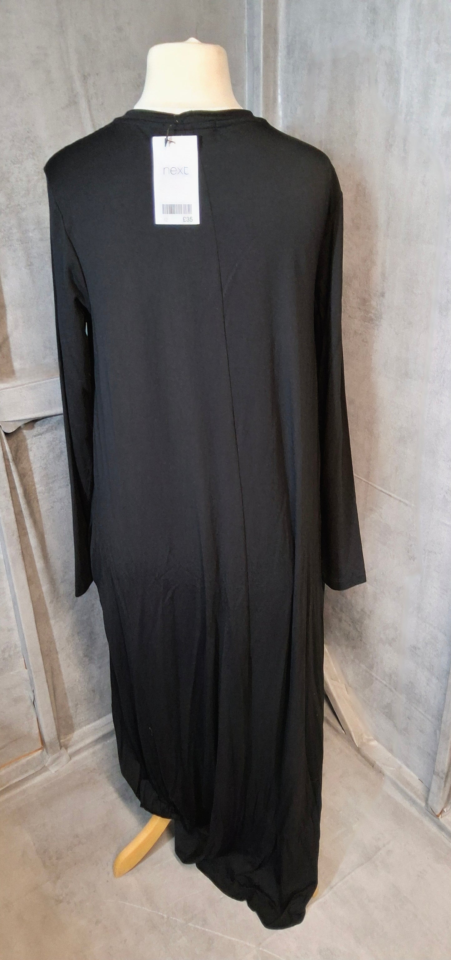 Next Black Long Sleeve Maxi Dress – Oversized Stretch Modal – Size 12 – NWT