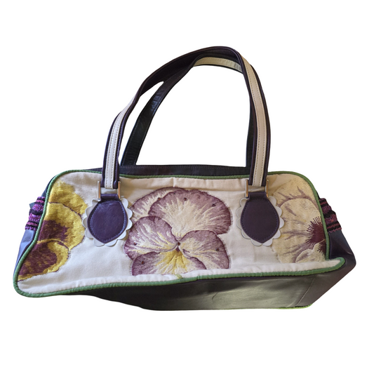 Spencer & Rutherford Purple & Gold Geometric Floral Handbag – Medium