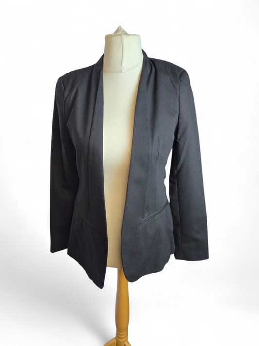 Office Girl Black Tailored Blazer Size 12 – Long Sleeves, Open Front, Lined, Smart Casual Style