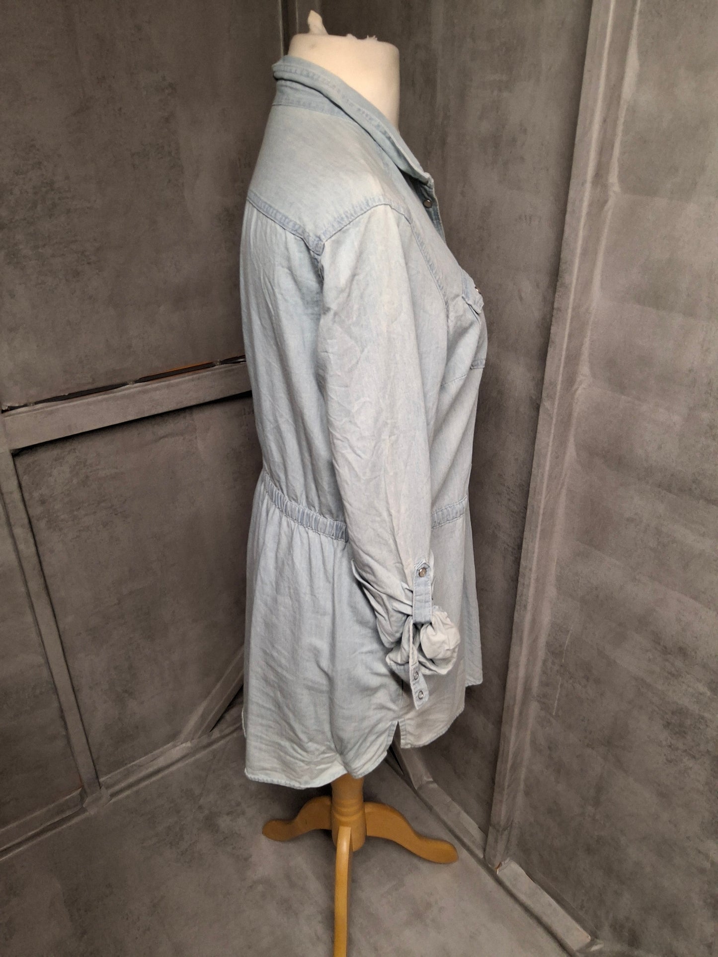 M&S Indigo Denim Shirt Dress – Size 12 – Long Sleeve, Drawstring Waist, 100% Cotton