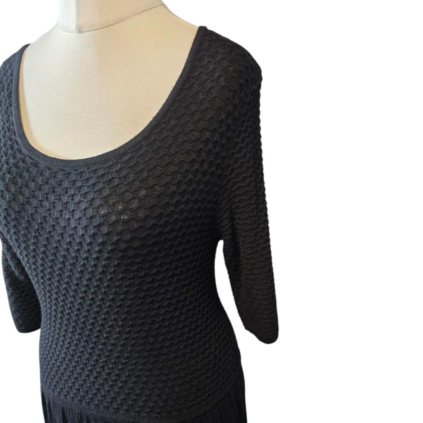 Tu Black ¾ Sleeve Dress – Knitted Top, Knee Length, Size 14