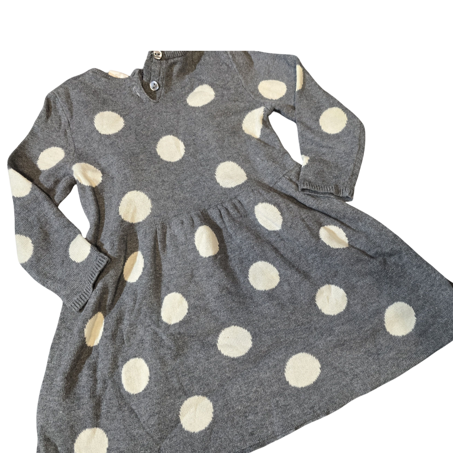 H&M Girls Grey & White Polka Dot Knit Dress – 6–9 Months – 100% Cotton