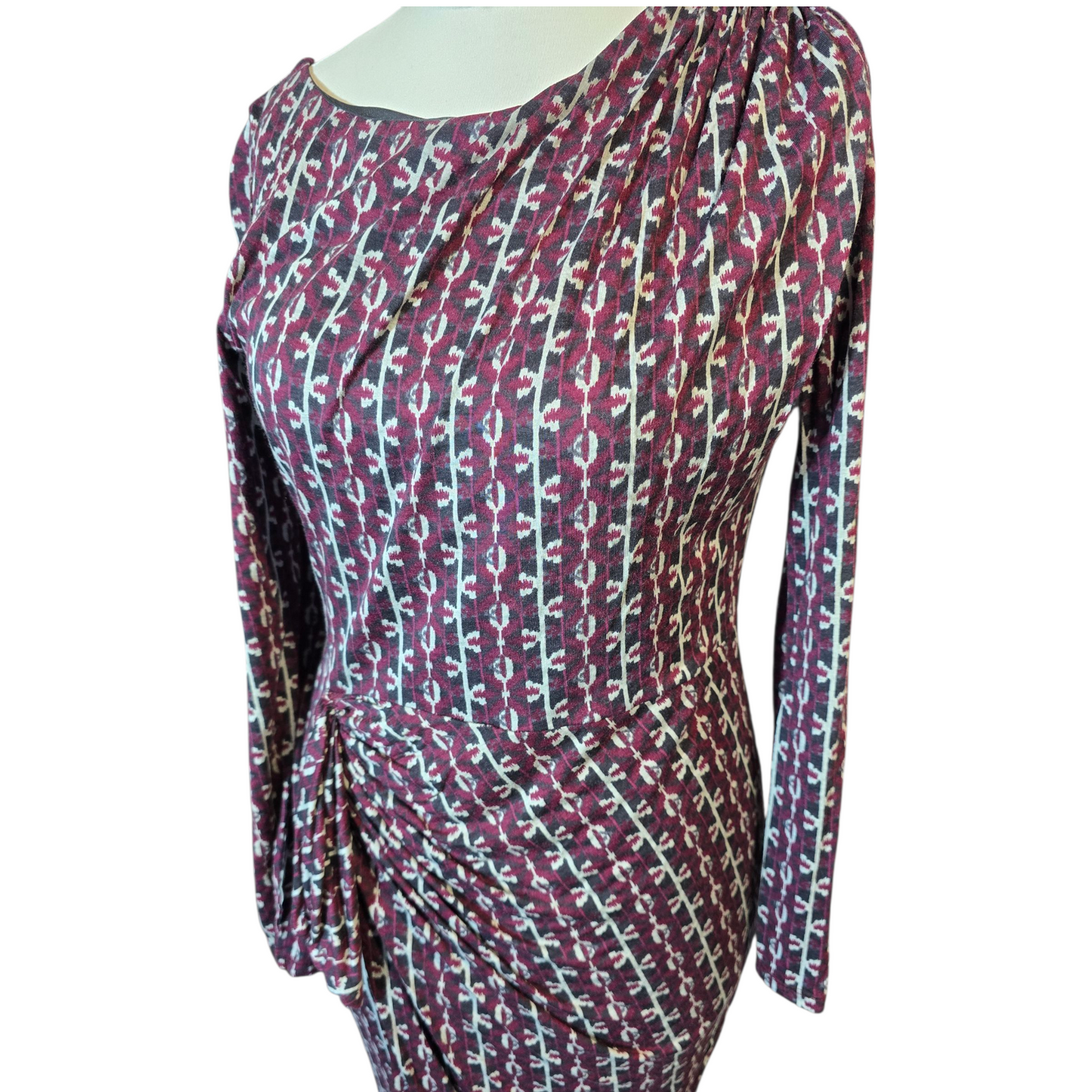 Per Una Burgundy & Beige Bodycon Midi Dress – Size 10 – Lined & Elegant