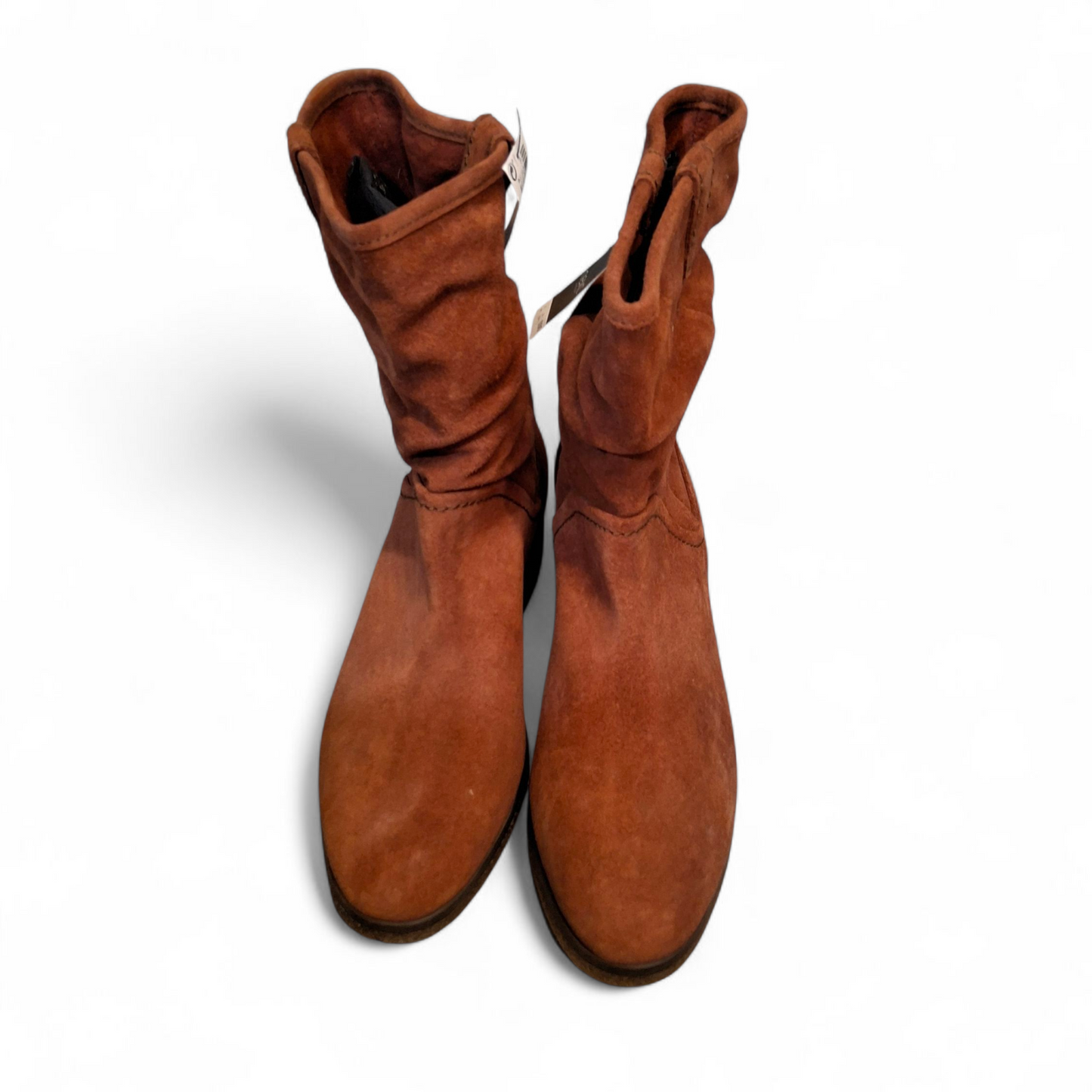 Next Brown Suede Leather Ankle Boots – Ruching Design – Block Heel 1.5" – NWT RRP £65 size 6