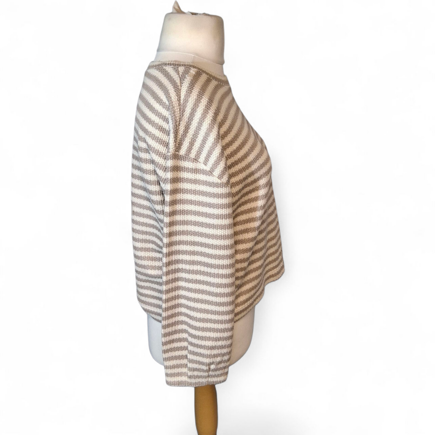Matalan Petite Beige & White Striped Jumper – Size M (size 10/12)